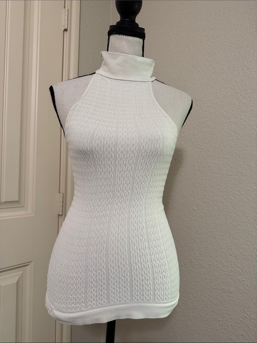Free People White Textured Halter Tank Top